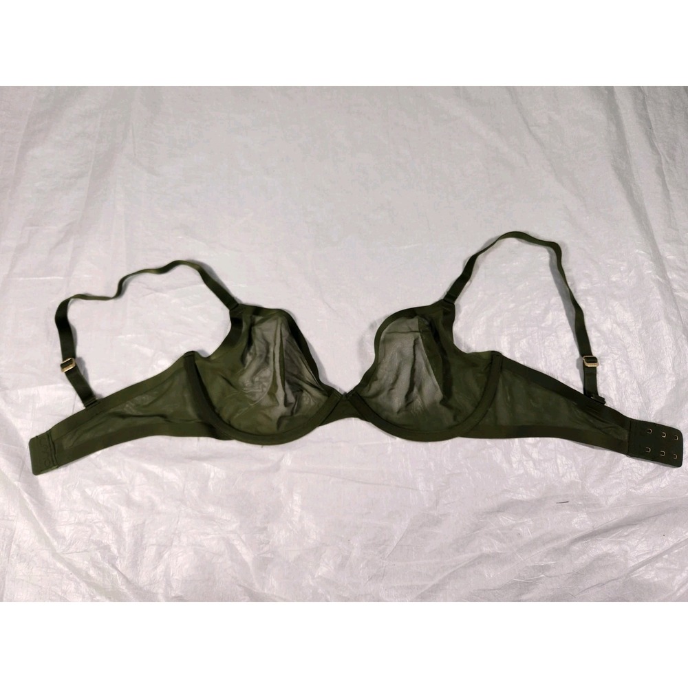 CUUP Womens 32E Support You The Plunge Olive Green Sheer Mesh Underwire Bra